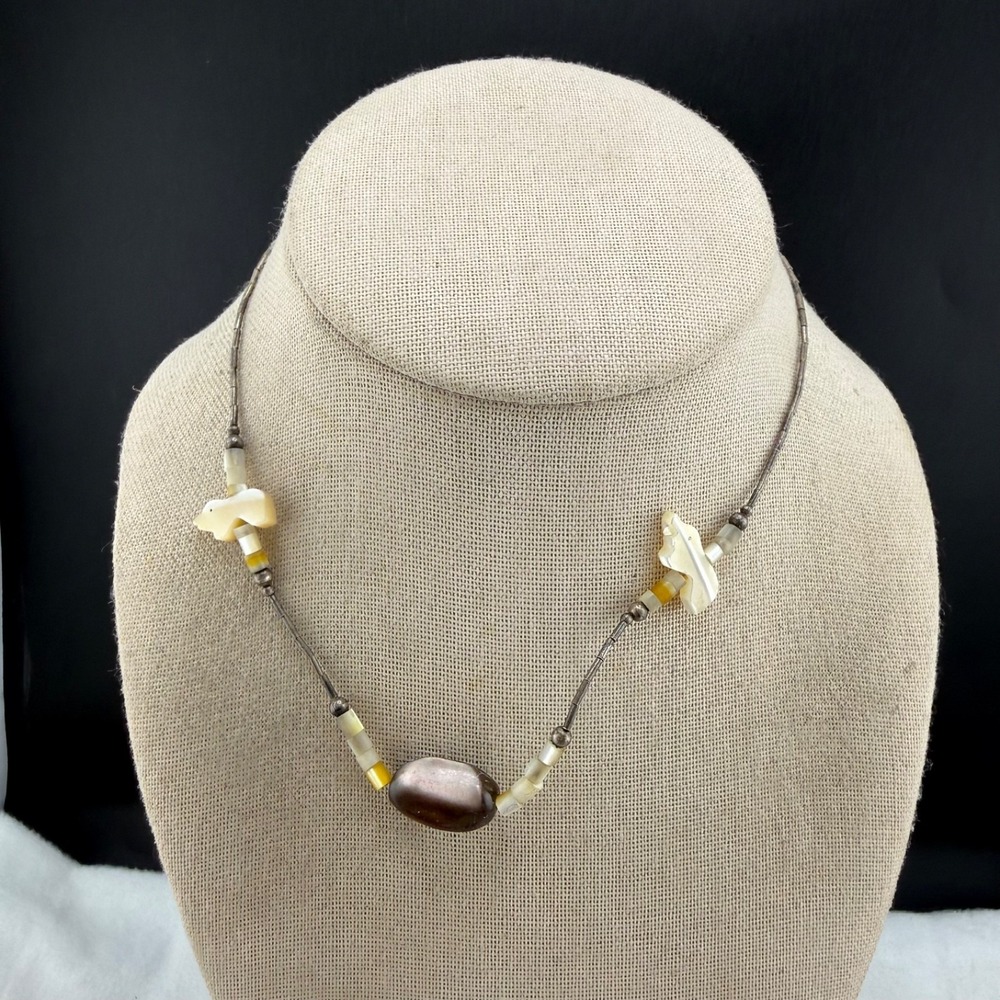 Vintage Fetish Carved‎ Polished Stone Necklace 14"